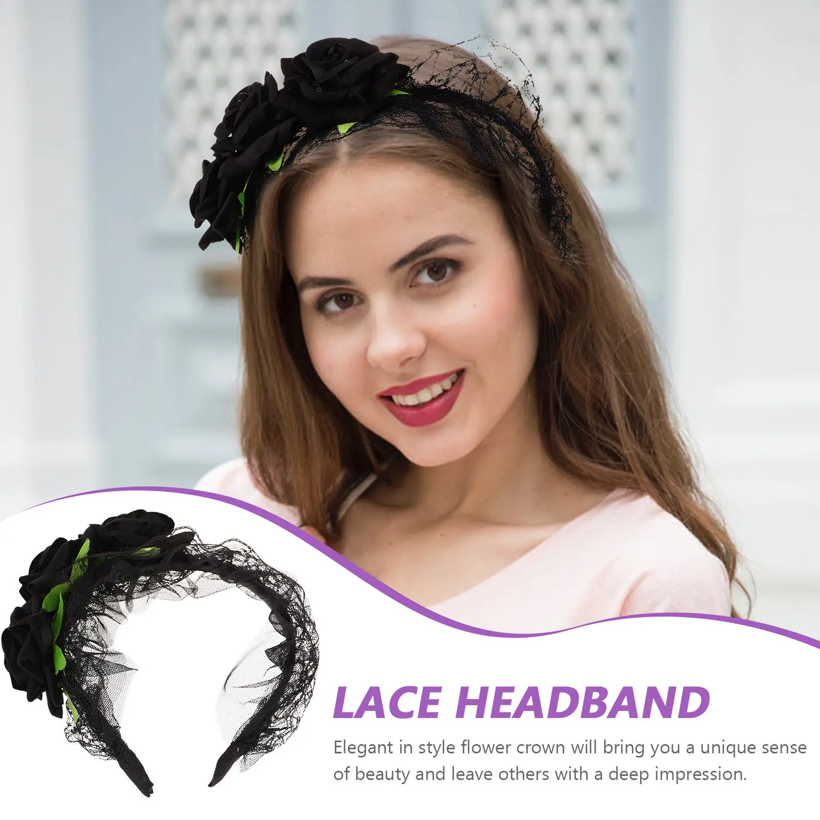 Lace Flower Headband Wide Vintage Floral Crown Hair Accessories Women Bridal Party Photography Homecoming Lace Headband