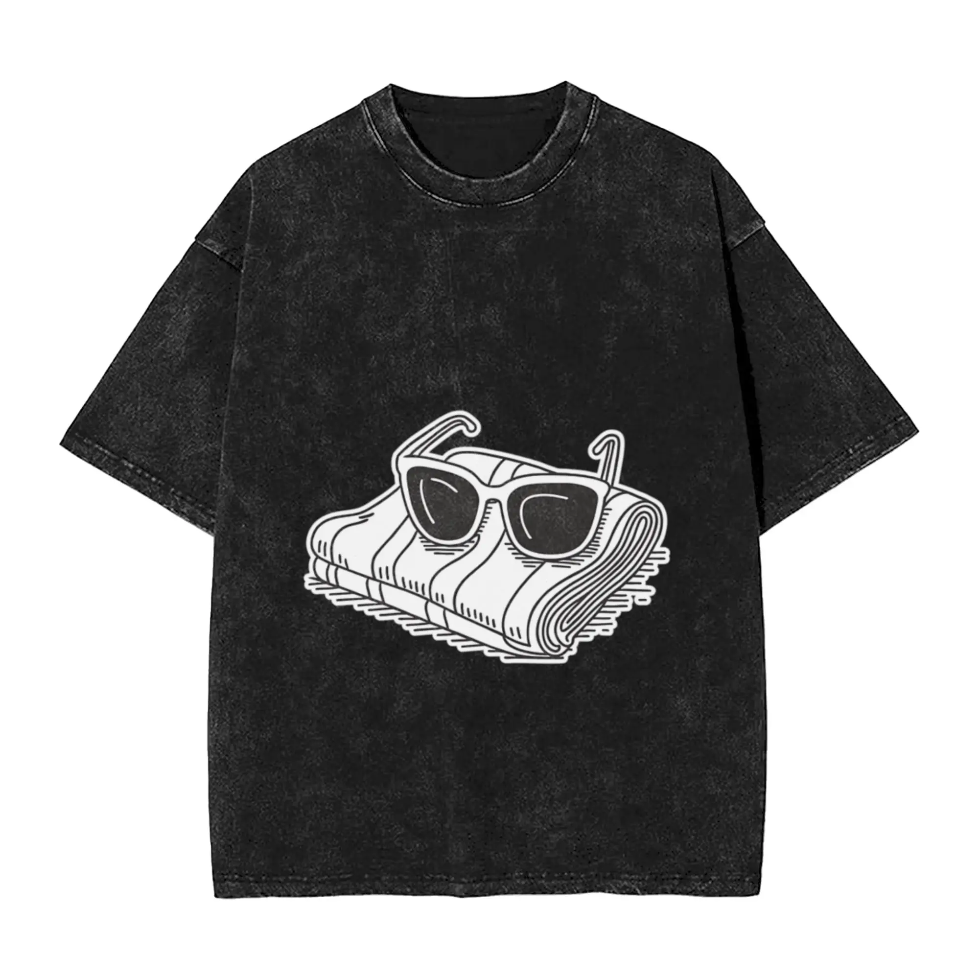 Beach towel with a sunglasses resting on it Classic Stylish A Vintage Oversized Cotton T-Shirts