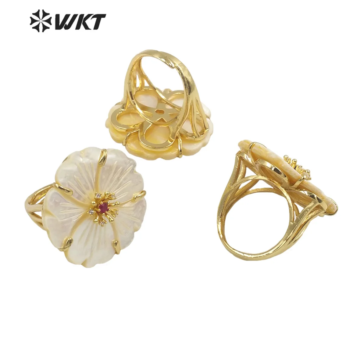 WT-MPR069  WKT 2023 Shell & Zircon 18K Gold Plated Best Quality Birthday Party Ring  Accessories NEW SALE