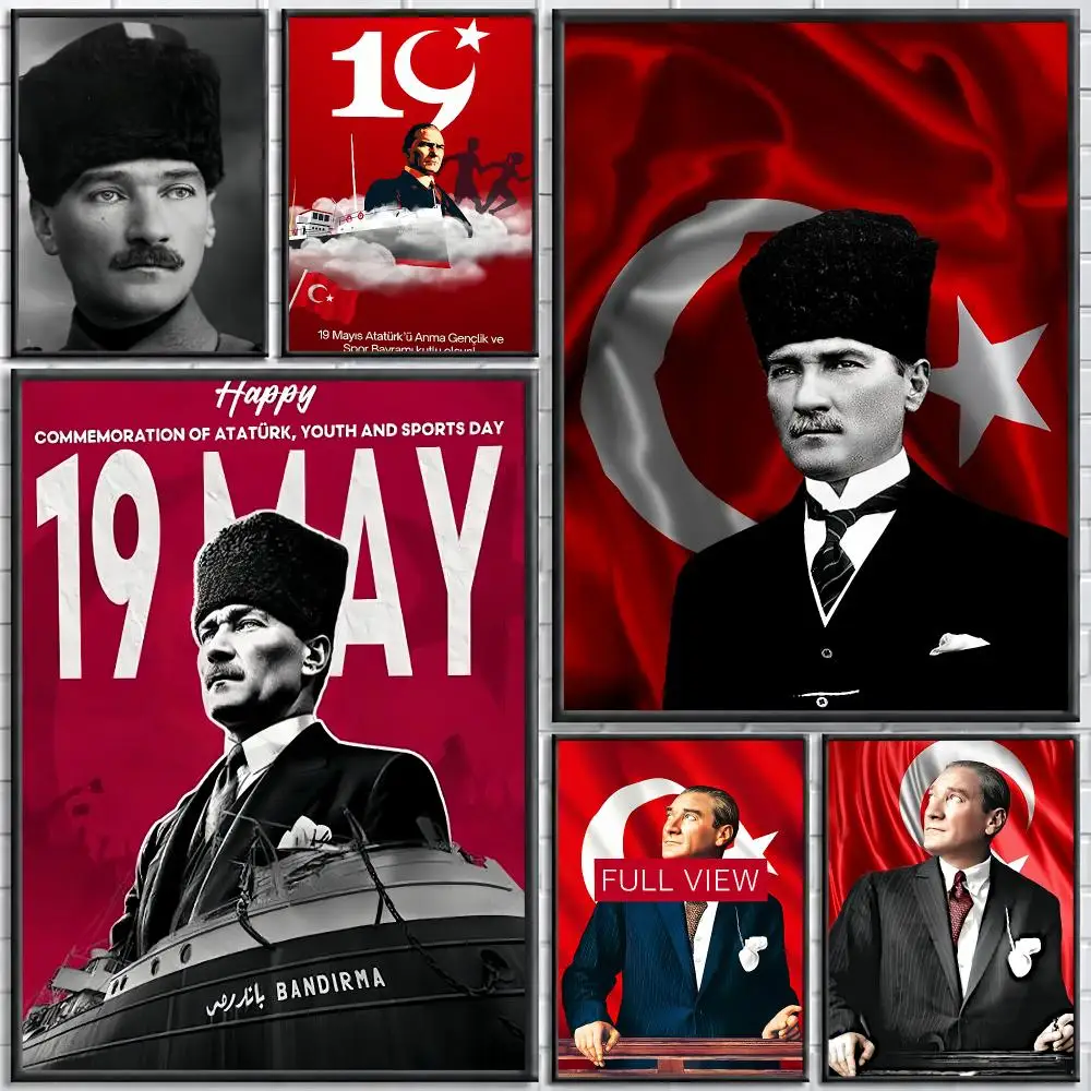 politician reformist Turkey M-Mustafa Kemal Ataturk Painting Calligraphy Stylish Canvas Poster Wall Art for Home Decor Gift
