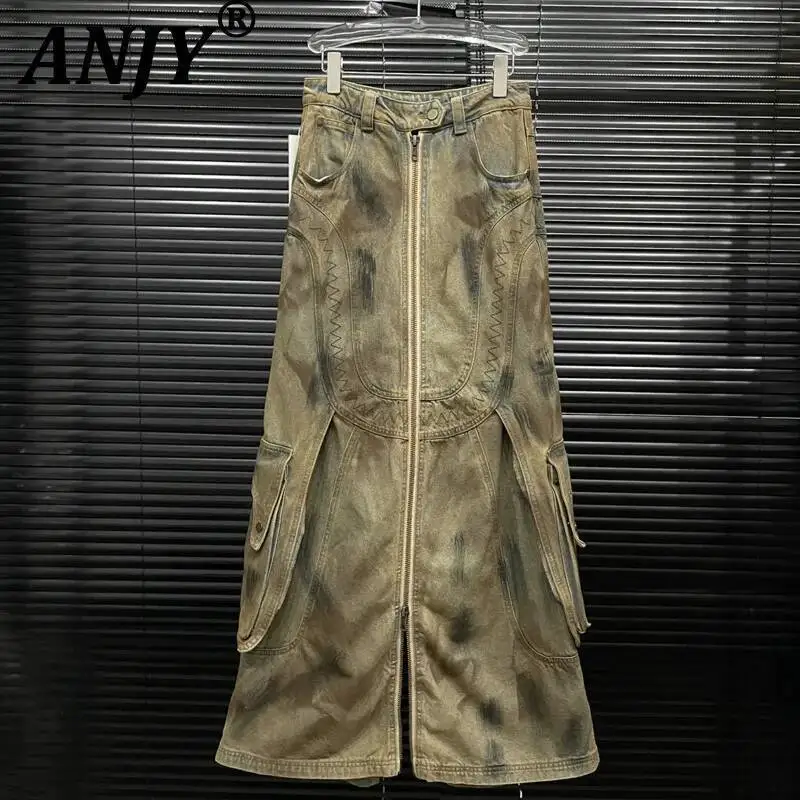 ANJY Herfst Nieuwe Vrouwen Trendy Jeans Twee Manieren Van Dragen Culottes Verontruste Denim Rok Rits Ontwerp Punk Streetwear Broek A9601