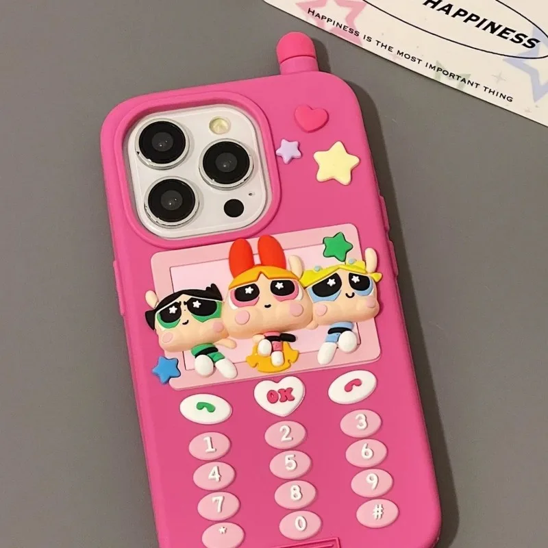 Powerpuff Girls 3D cartoon cute mobile phone case suitable for iPhone 14 15promax/12 13 silicone mobile phone protective case