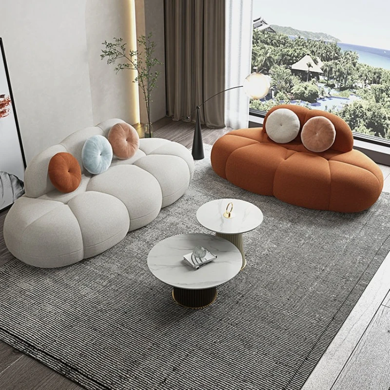 

Apartment Living Room Fabric Sofa Italian Minimalist Straight Row Double Triple