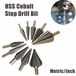 5pcs HSS Metric/Inch Cobalt Step Drill Bit Set Multiple Hole 50 Sizes High Speed Steel Core Drilling Tool for Wood Metal