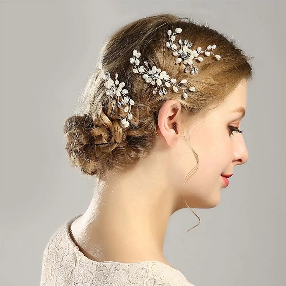 Prom Wedding Jewelry Simulated Pearl Rhinestone Women Hair Fork Hairpin Hair Accessories Headwear