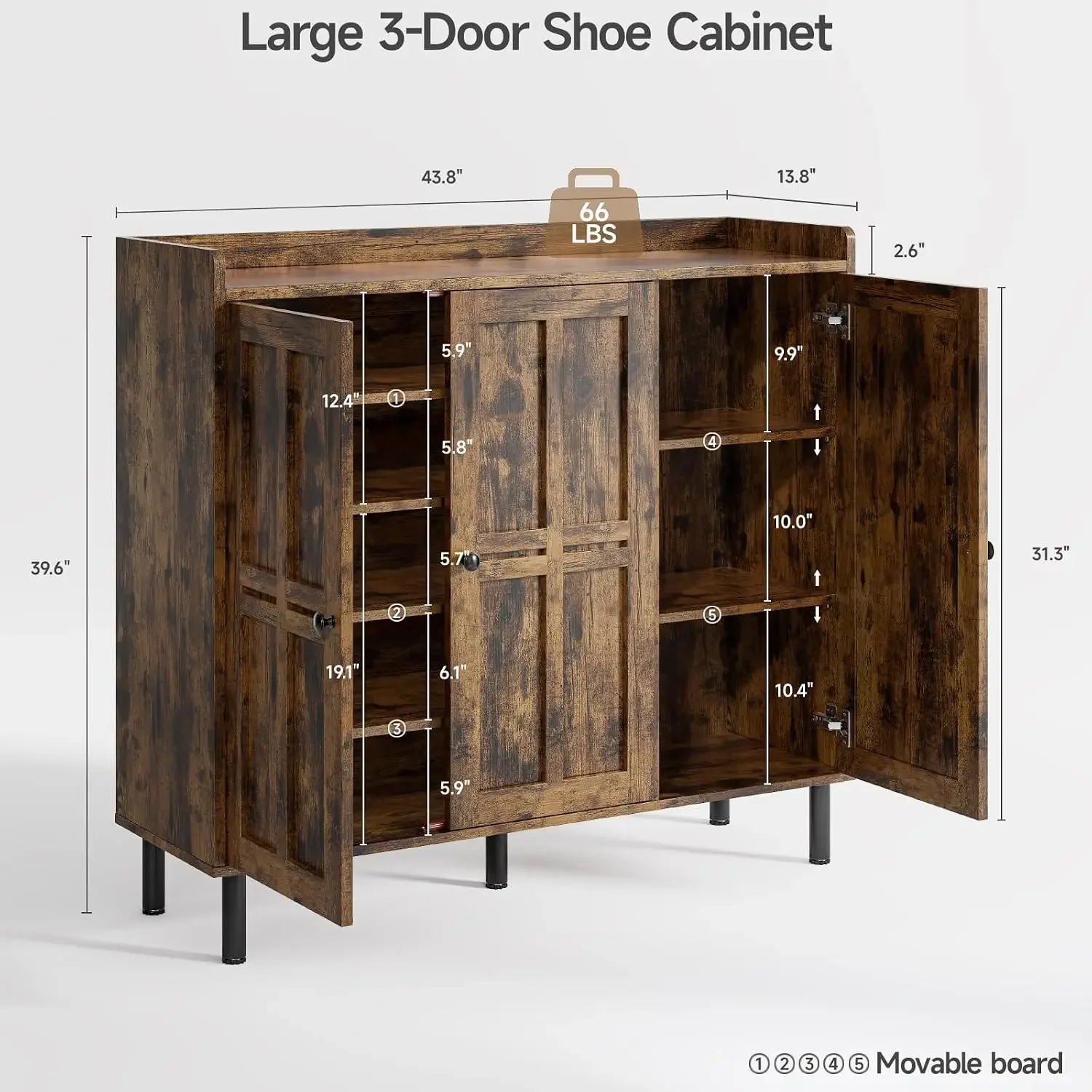 Durable Rustic Refined Distinctive Walnut Shoe Cabinet Metal Practical Decorative Smooth Tall Shoe Cabinet Sapateira Furniture