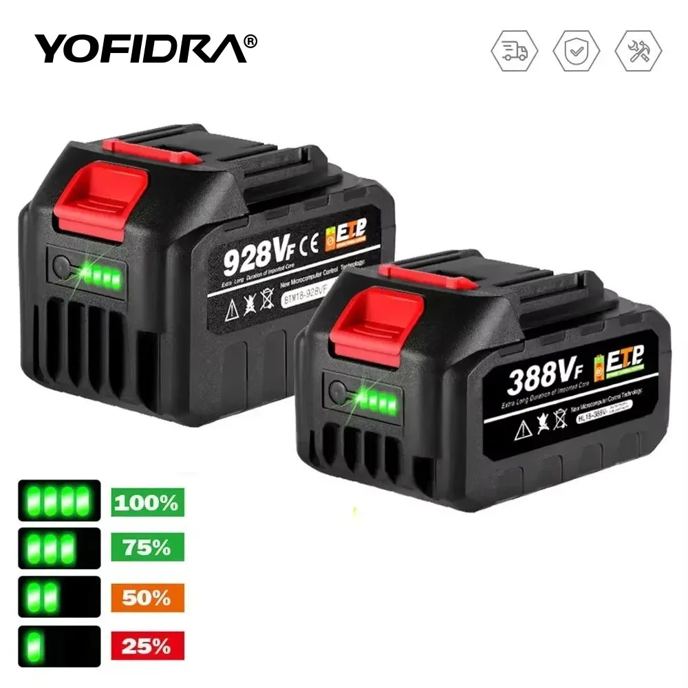 Yofidra 18V 15000mAh 22500mAh Rechargeable Lithium Ion Battery For Cordless Electric Chainsaw Drill Electric Wrench Blower Tool