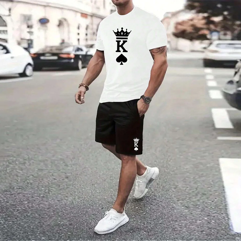 Men\'s Outdoor Print Shorts 2Pcs Sets 3D Print Two Piece Suit O-neck T shirt Fashion Male Sweatshirt Clothes