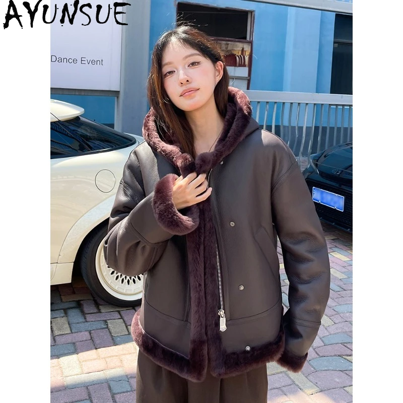 سترة من الجلد الحقيقي من AYUNSUE للسيدات 2025 سترة شتوية قصيرة معاطف نسائية من جلد الغنم للمرأة ملابس نسائية عصرية شوباب كردنهكا #2