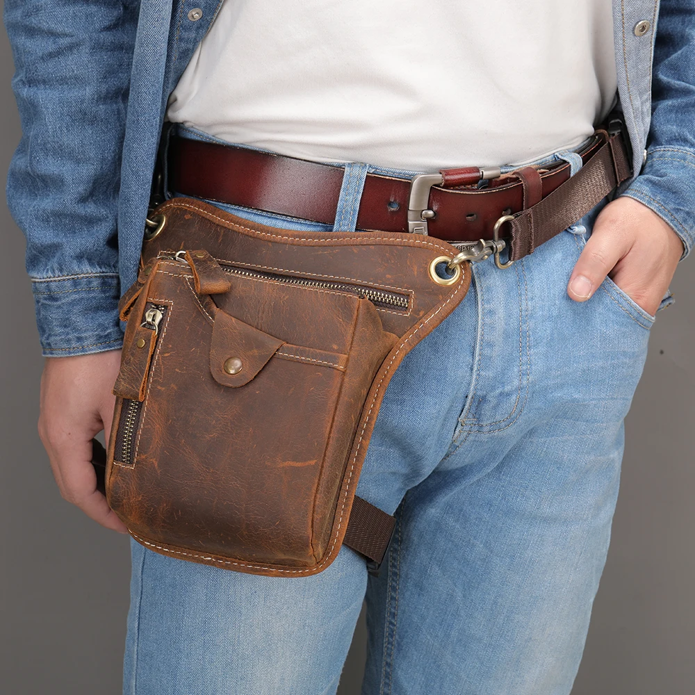 WESTAL Crazy Horse Leather Men Waist Pack for Phone Pouch Vintage Leg Bags Leather Men Shoulder Bags 9667