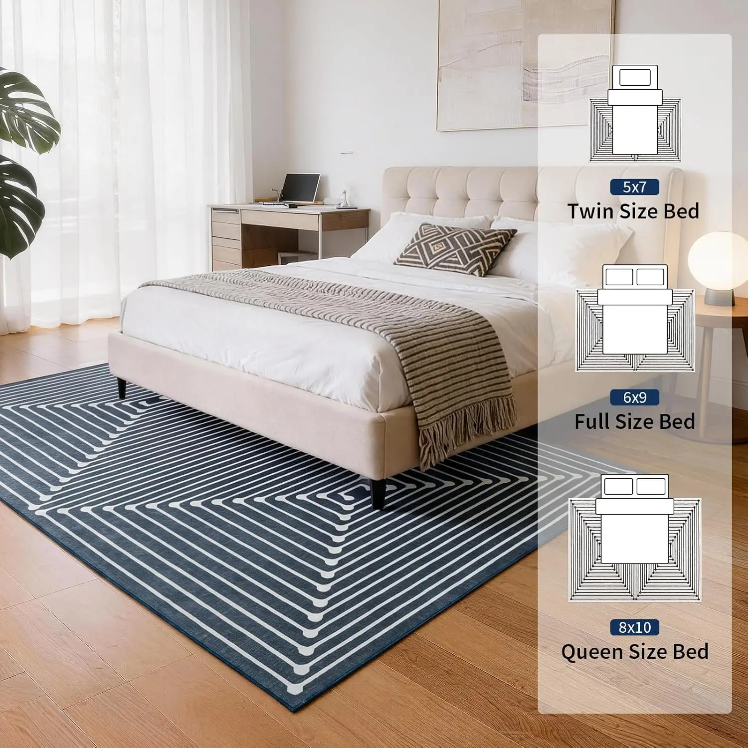 1pc 2D Flat Navy Geometric Optical Illusion Printed Floor Mat, Decorative Rug for Living Room, Bedroom, Home