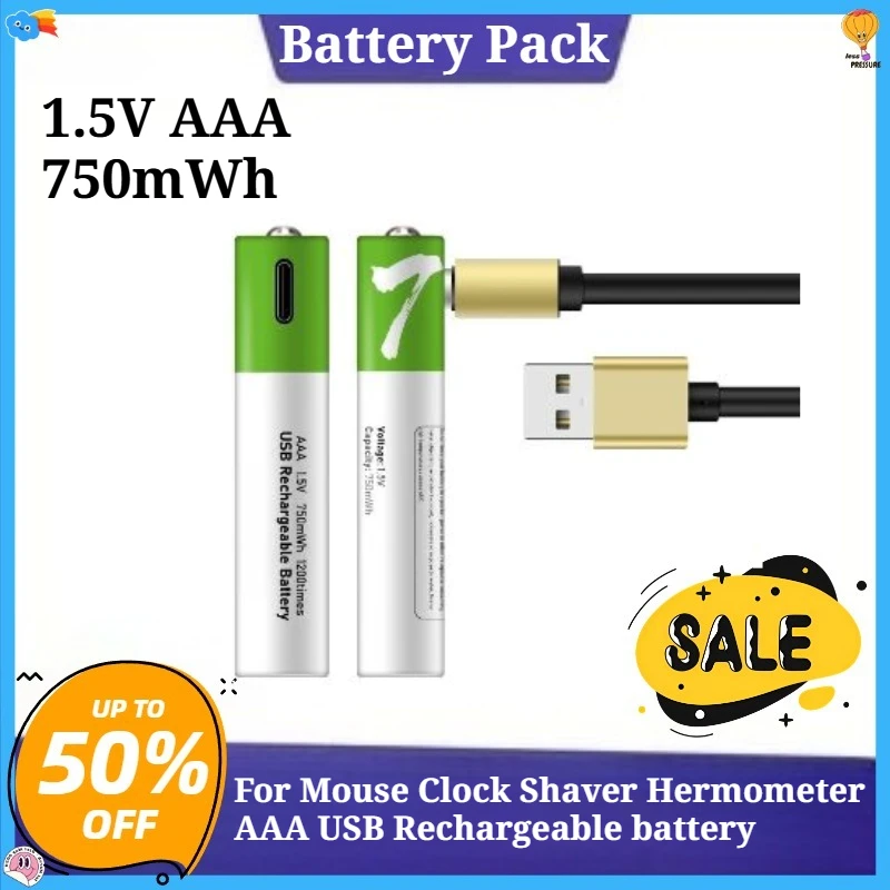 

1.5V AAA 750mWh Li-ion Batteries with TYPE-C Cable For Mouse Clock Shaver Hermometer AAA USB Rechargeable battery