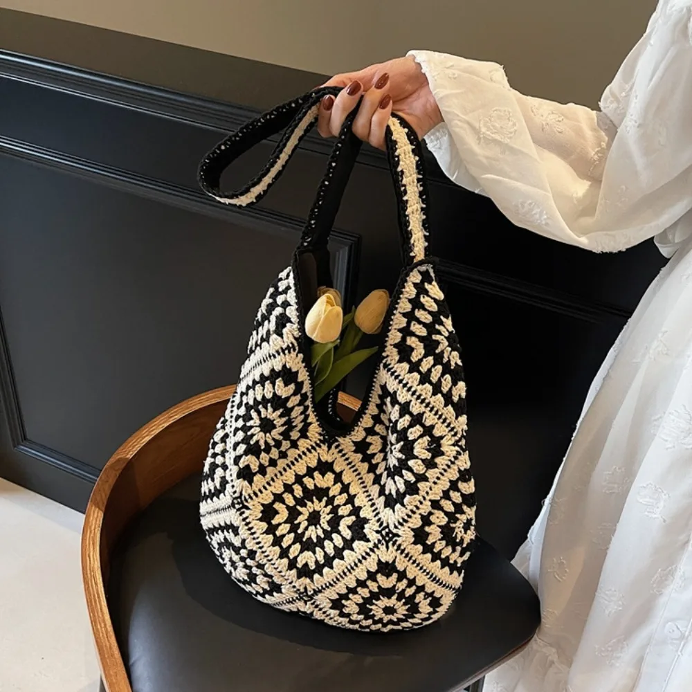 

Casual Shoulder Bag Knitted Bag Bohemian Hollowed Out Weave Bag Storage Bag Handbag Beach Bag Picnic