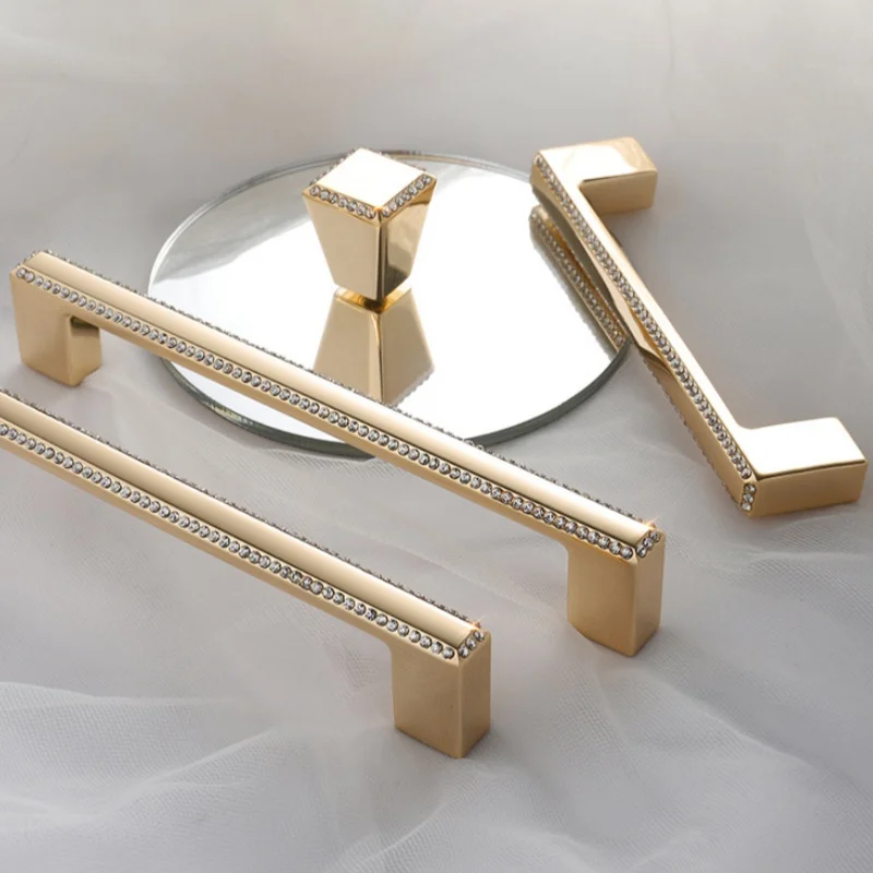 European Diamond-encrusted Style Cupboard Handles Kitchen Cabinet Storage Knobs Wardrobe Closet Pulls Drawer Furniture Handles
