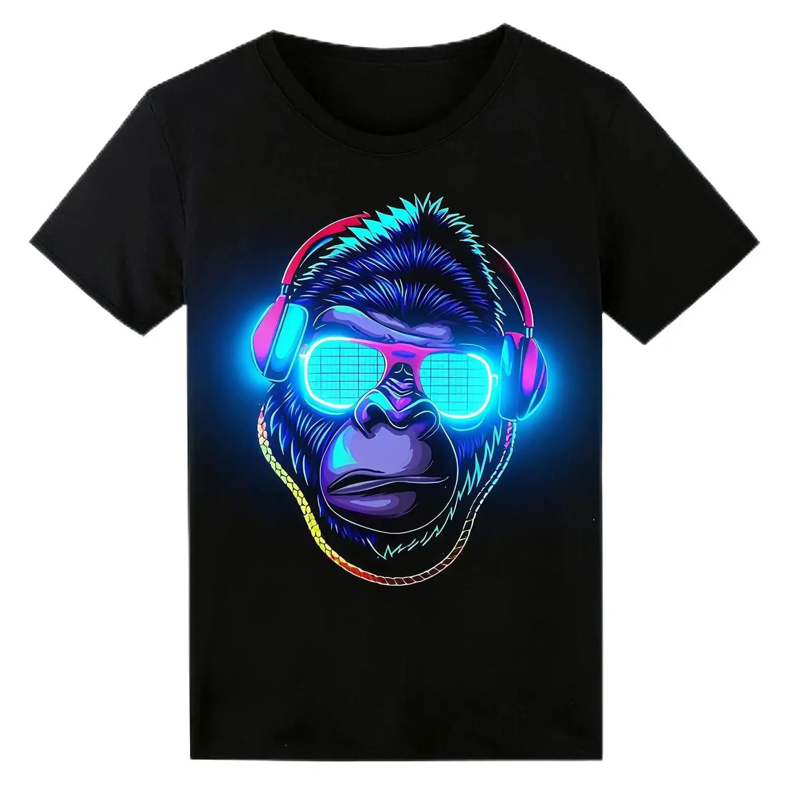 Sound Activated LED T Shirt for Men Glow in The Dark Light Up Rave vintage Washed streetwear Comfortable Stretched Breathable