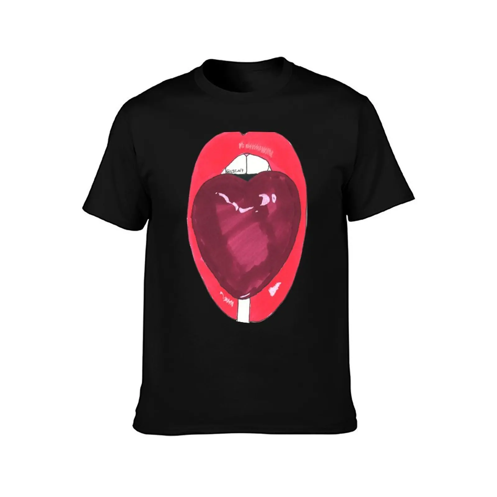 Heart Lollipop Lips T-Shirt, Summer Casual Cotton Tee, Oversized Streetwear Tops, Vintage Graphic Print, Loose Fit Short Sleeve