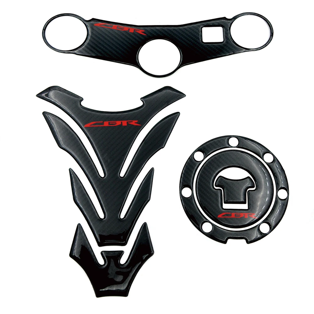 Motorcycle 3D Carbon Fiber Tank Cap Sticker Tank Pad Fork Triple Tree Upper Clamp Decals For Honda CBR600RR CBR 600 RR 2003 2004