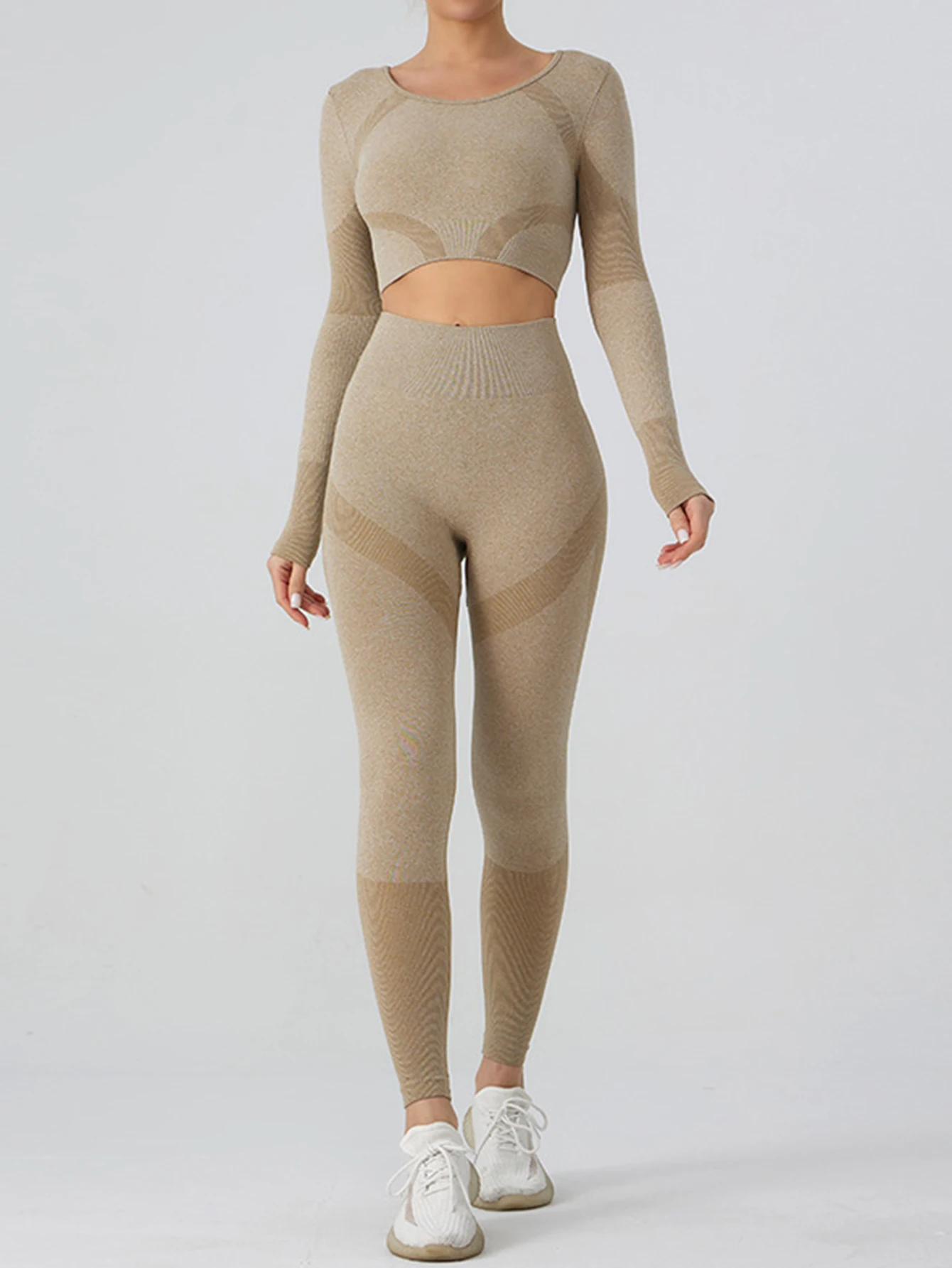 

Women's Sets Autumn Winter Daily Comfortable Sporty Patchwork Long Sleeve Crew Neck Elastic Waist Ankle Fitness Pants Sets