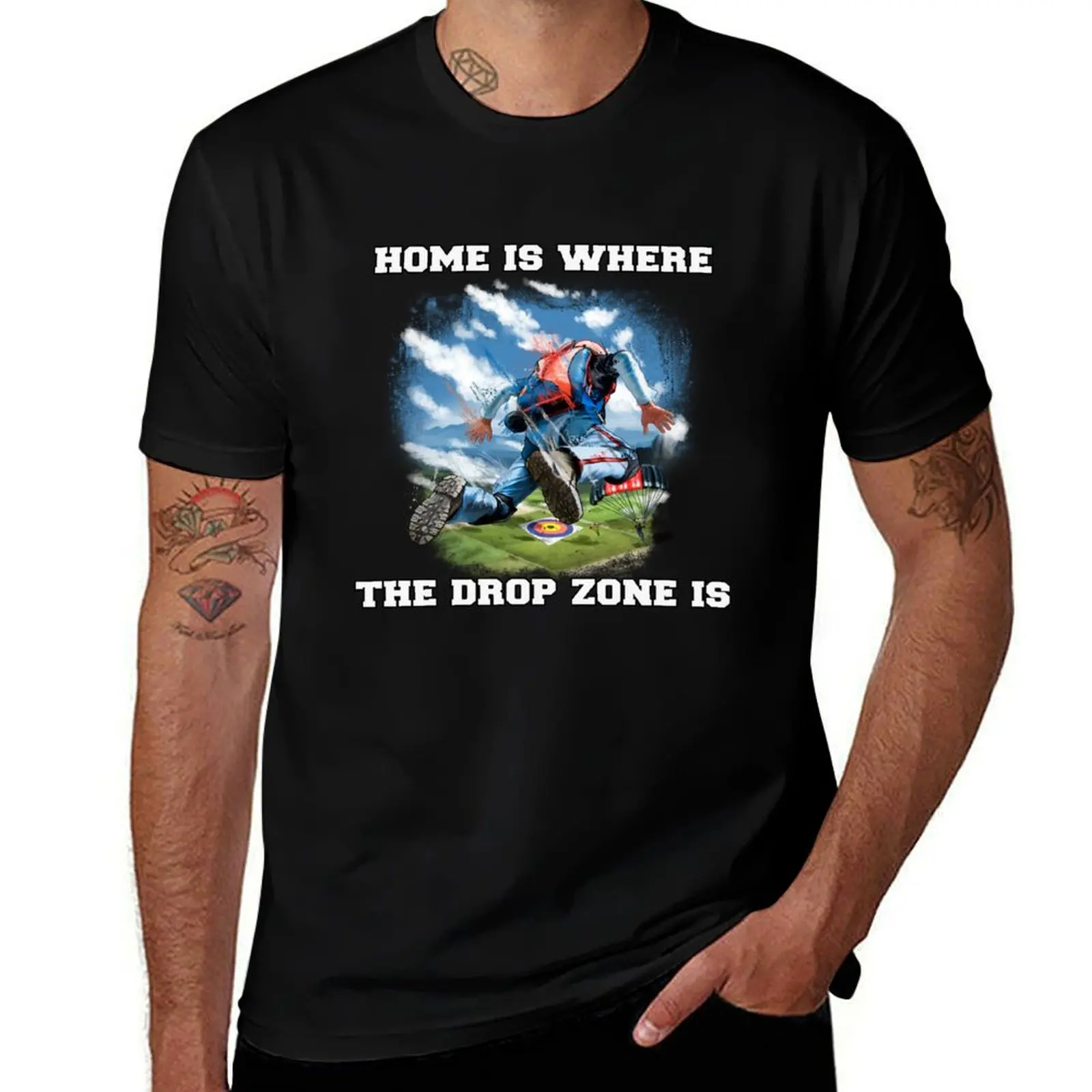 

Funny Skydiving Skydiver Home Is Where The Drop Zone Is T-Shirt cotton t shirts man 100% mens graphic t shirts T-shirt