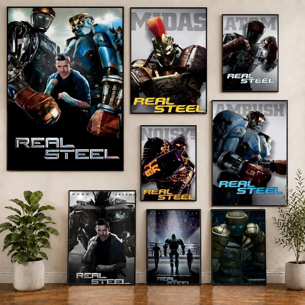 Movie Real Steel Boxing Robot Poster Pvc HD Peel and Stick Modern poster Home Office Living Room Dining Room Wall Decor