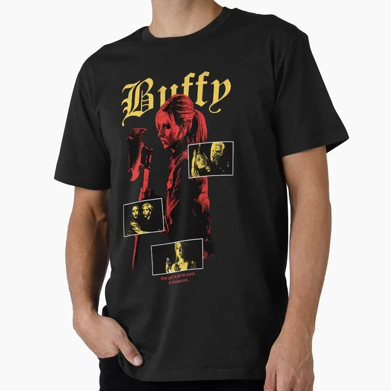 Buffy Inspired Graphic T-Shirt, 0811 Vintage Vampire Slayer Print Tee, Retro Horror Series Short Sleeve Casual Shirt US Size Top