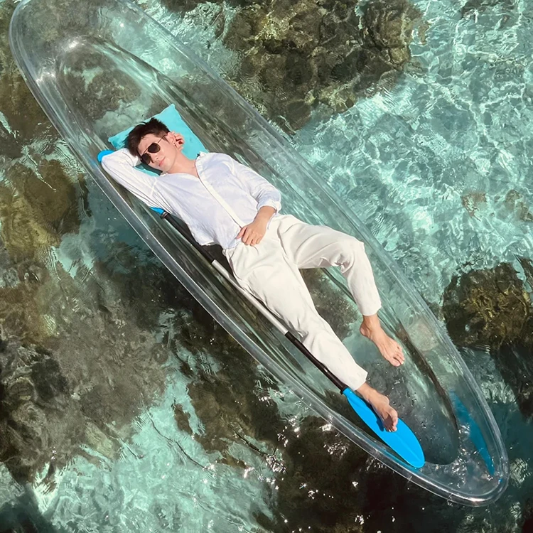 PC Sheets Lightweight Polycarbonate Fishing Boat Transparent Kayak with Stainless Steel Frame OEM Accept