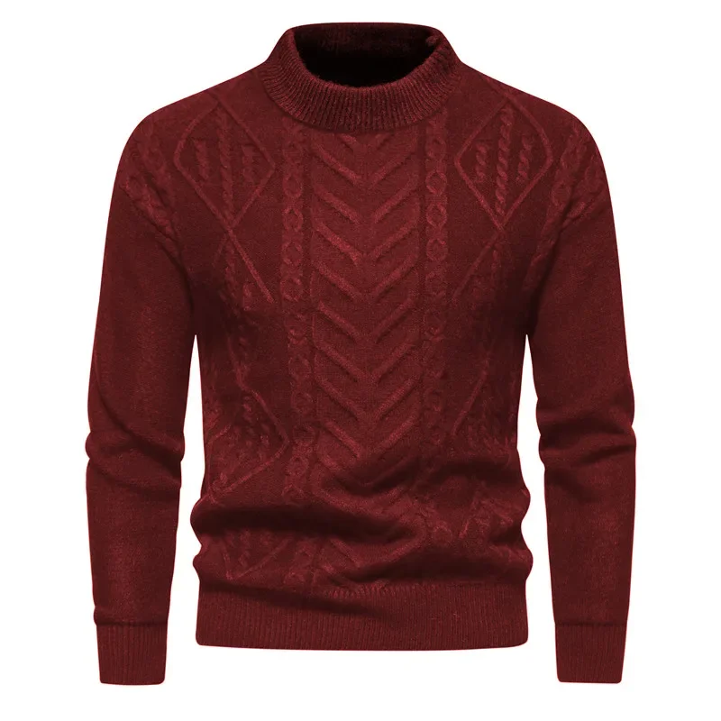 

Men's New Autumn and Winter Casual Half High Neck Sweater Knit Bottom Twisted Flower Solid Color Sweater