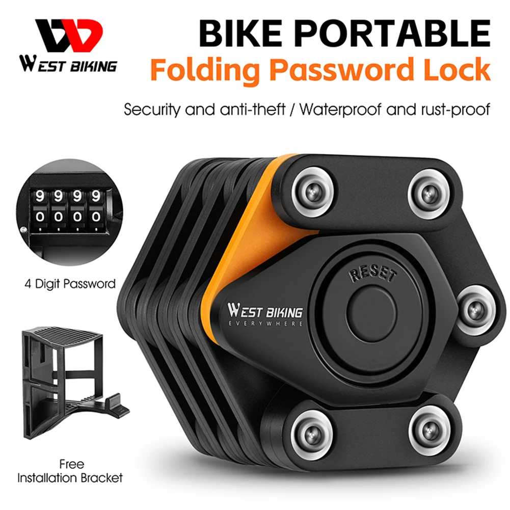 WEST BIKING Bicycle Folding Password Lock High-Security Anti-Theft Portable Cycling Chain Lock With Mount Bracket Accessories