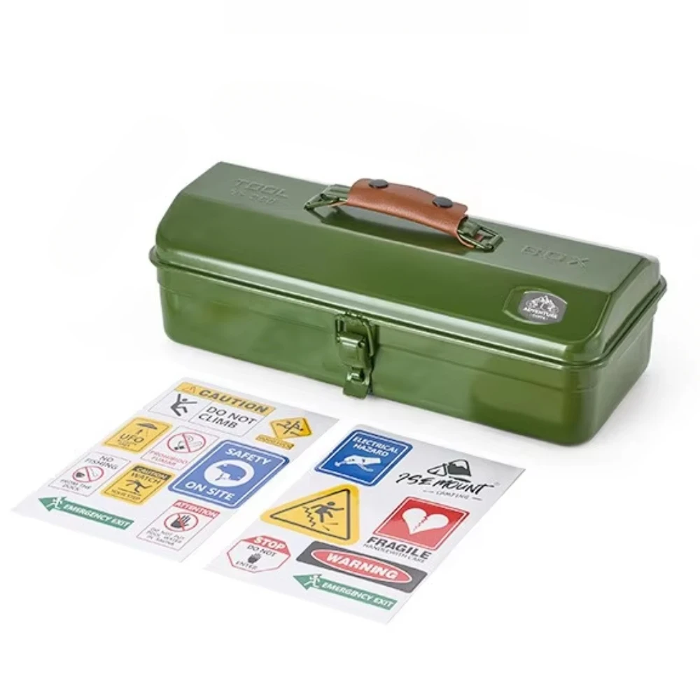 

Outdoor Iron Toolbox with Stickers Portable Miscellaneous Tool Storage Box Camping Portable Handheld Metal Solid Storage Box