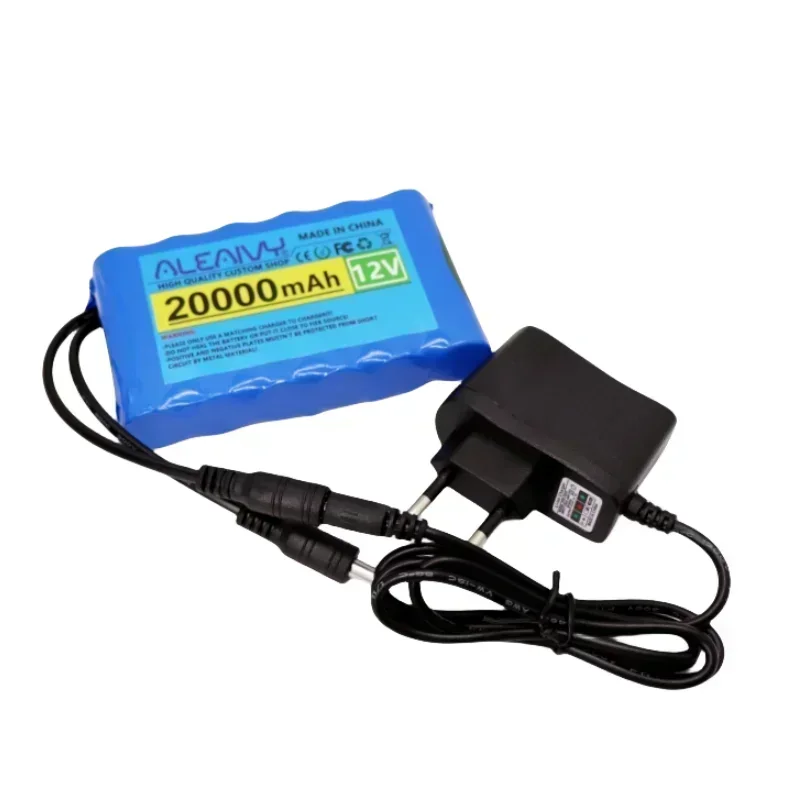 New Portable Super 12V 20000mah 18650 Rechargeable Lithium Battery Pack 12.6V for CCTV Camera Camping Light DC Plug+12.6V 1A