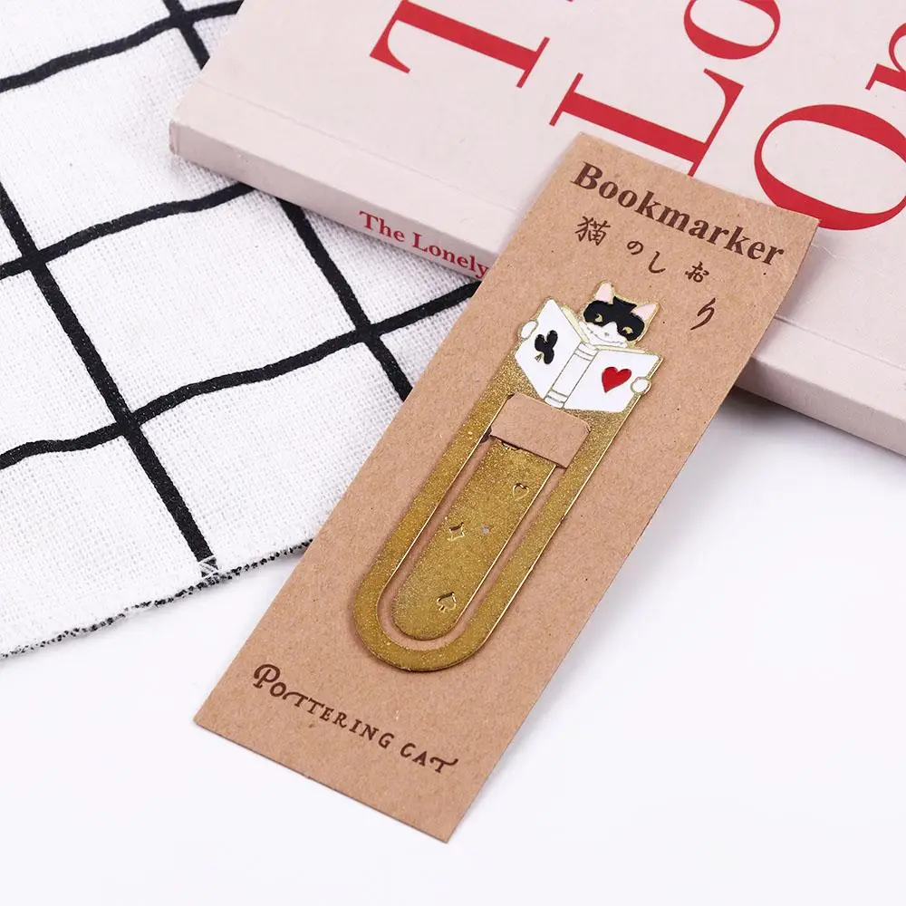 Stationery Student Gift Cartoon Japanese Paper Cilp Reading Metal Bookmark Kittens Book Mark Bookmark Cat Bookmark