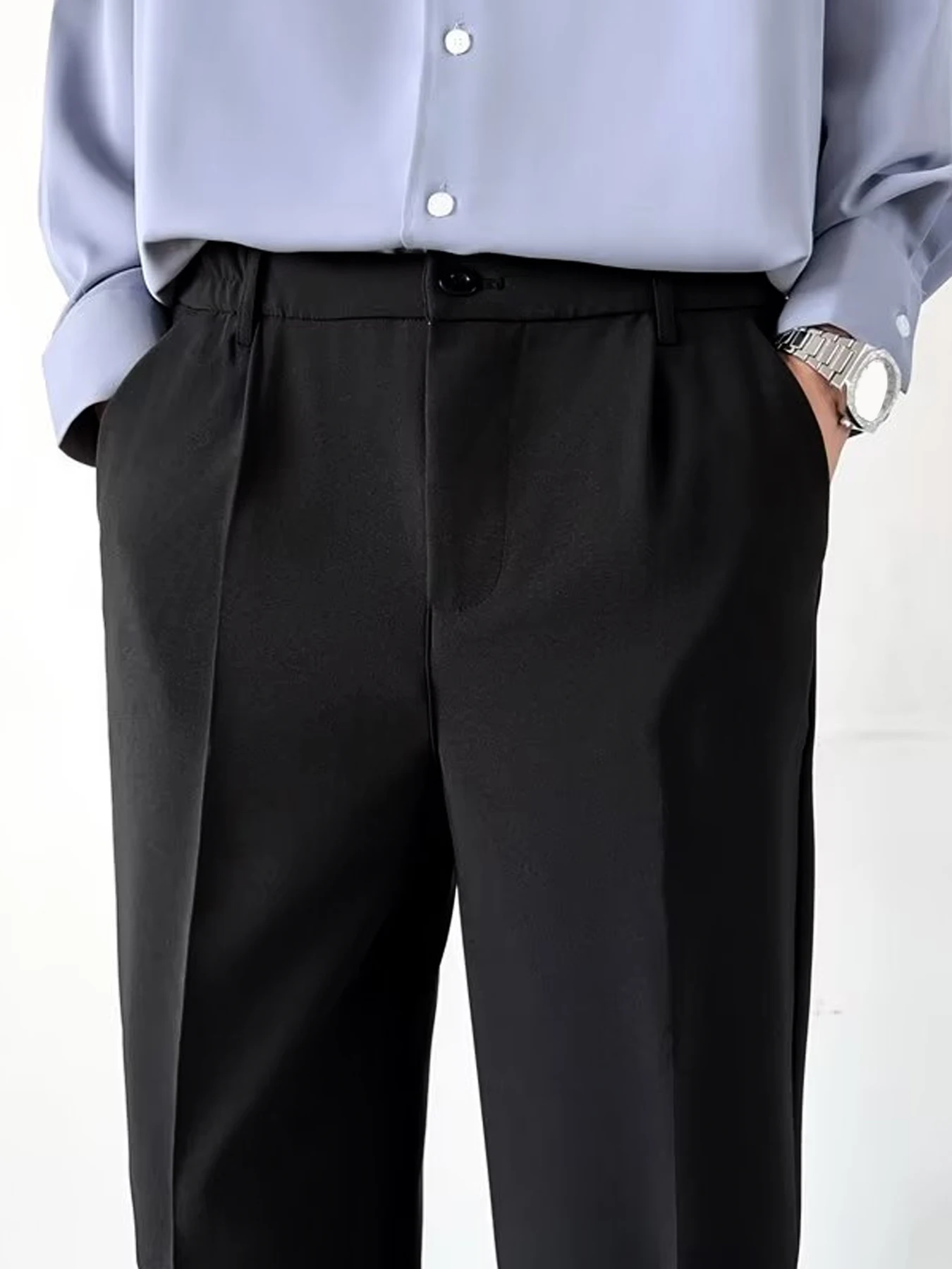 Light mature style autumn and spring new men\'s wide cut drape straight leg pants