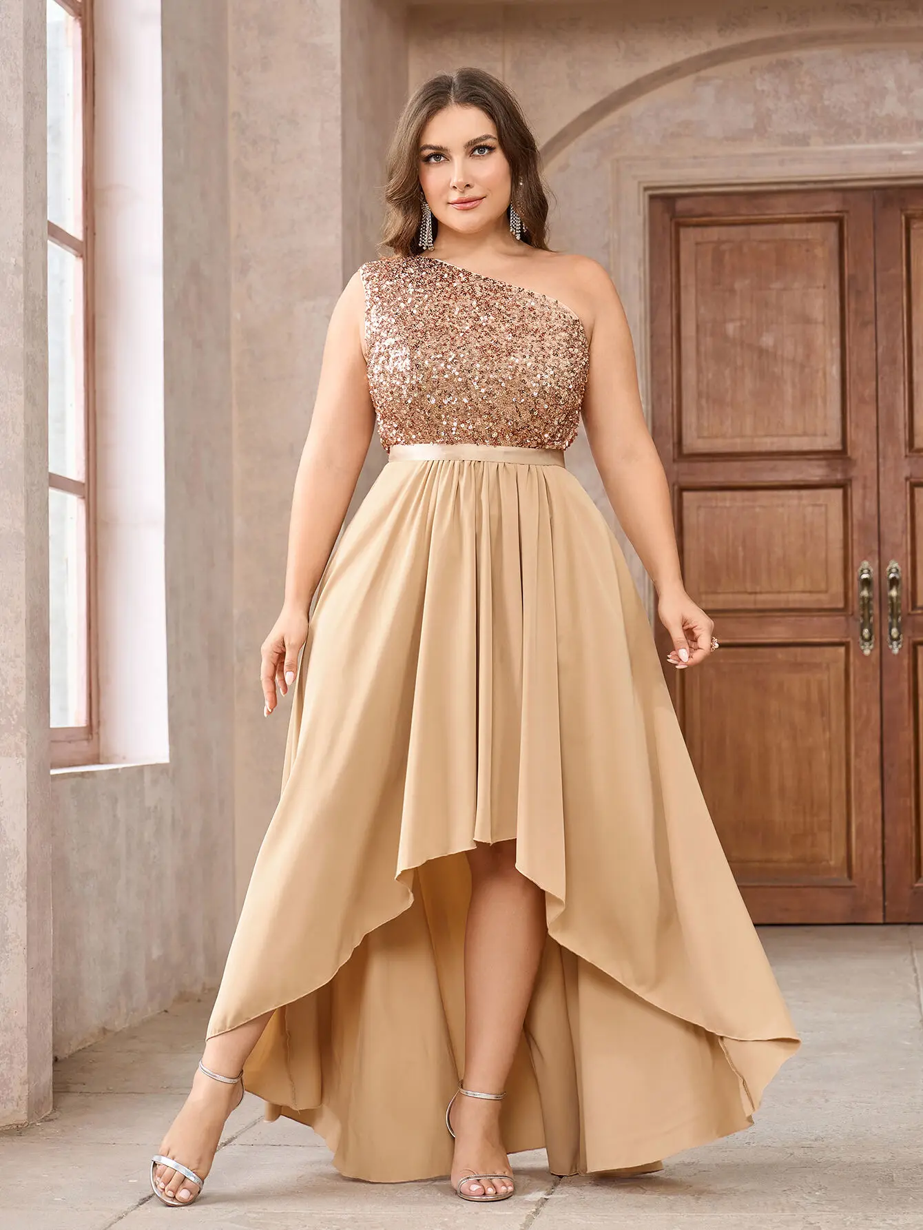 Frauen plus Größe Kleid ärmellose schräge Hals Pailletten Spleißen lose Party kleider Temperament Mode einfarbige elegante Kleider