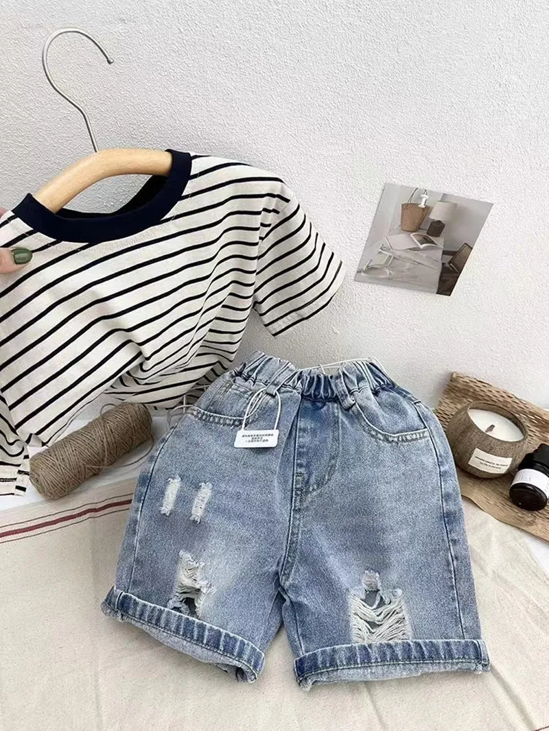 Children Ripped Jeans Spring Autumn Boys Girls Denim Jeans Korean Fashion Kids Trousers Toddler Casual Loose Pants 2024 New 2-8Y