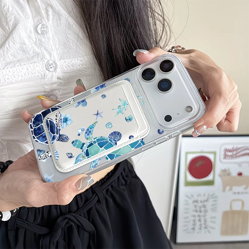 For Magsafe Phone Case With Card Holder For iPhone 17 16 15 14 Pro Max 13 12 11 Pro Max Plus 16E 17E Air Sea turtle Clear Cover - view 3