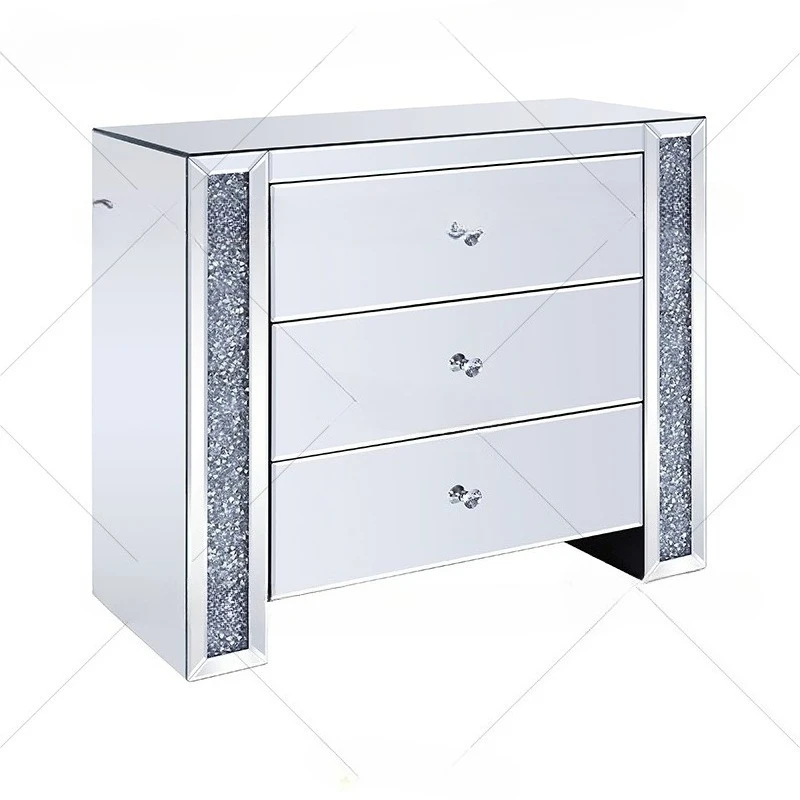 

American light luxury mirror chest, broken diamond veneer, locker, glass side , bedroom furniture, three drawers,