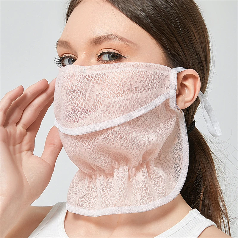 1pcs Sun Protection Women's Mask New Neck Protection Breathable Outdoor Cycling Lace Veil Opening Dust Reusable Face Cover