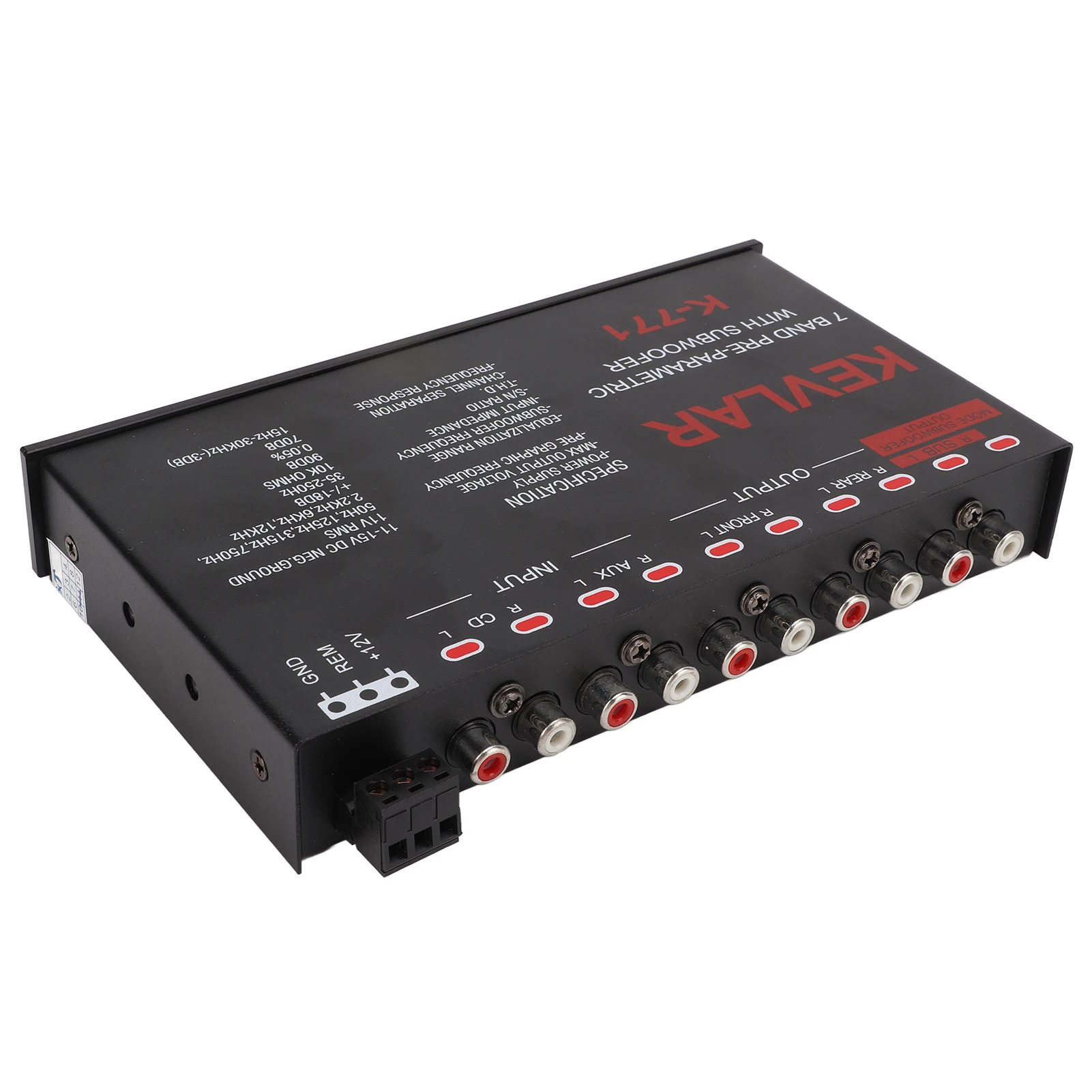 Car Audio Graphic Equalizer Universal Low Pass 7‑Band Variable Gain Adjustment High Level Input EQ for Stereo System