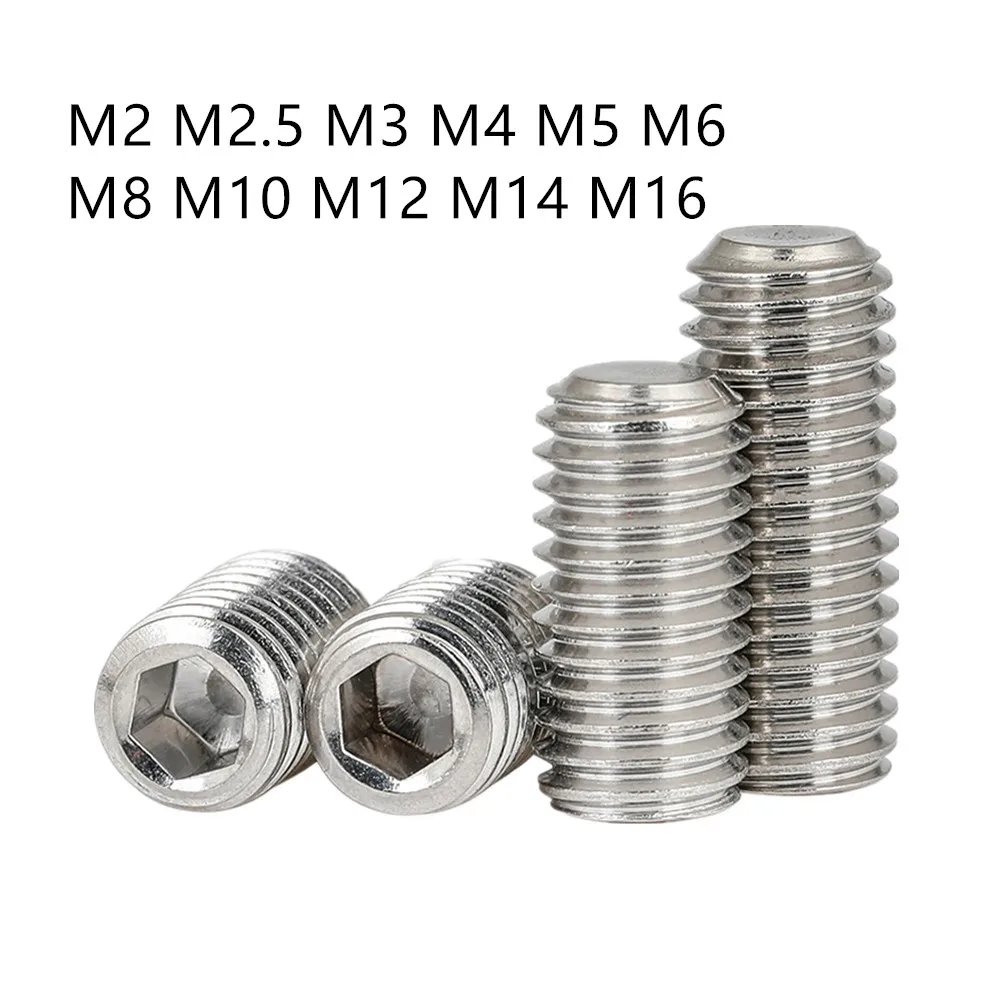 304 Stainless Steel Inner Hexagon Flat End Set Screws Machine Jackscrew Stop Screw M2 M2.5 M3 M4 M5 M6 M8 M10 M12 M14 M16