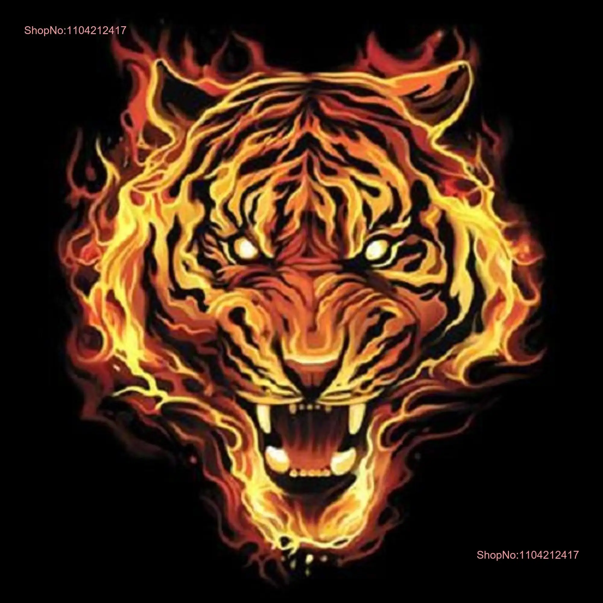 Flaming Tiger Face T Shirt SweaT Available Upon Request 293o Large Print long or short sleeves