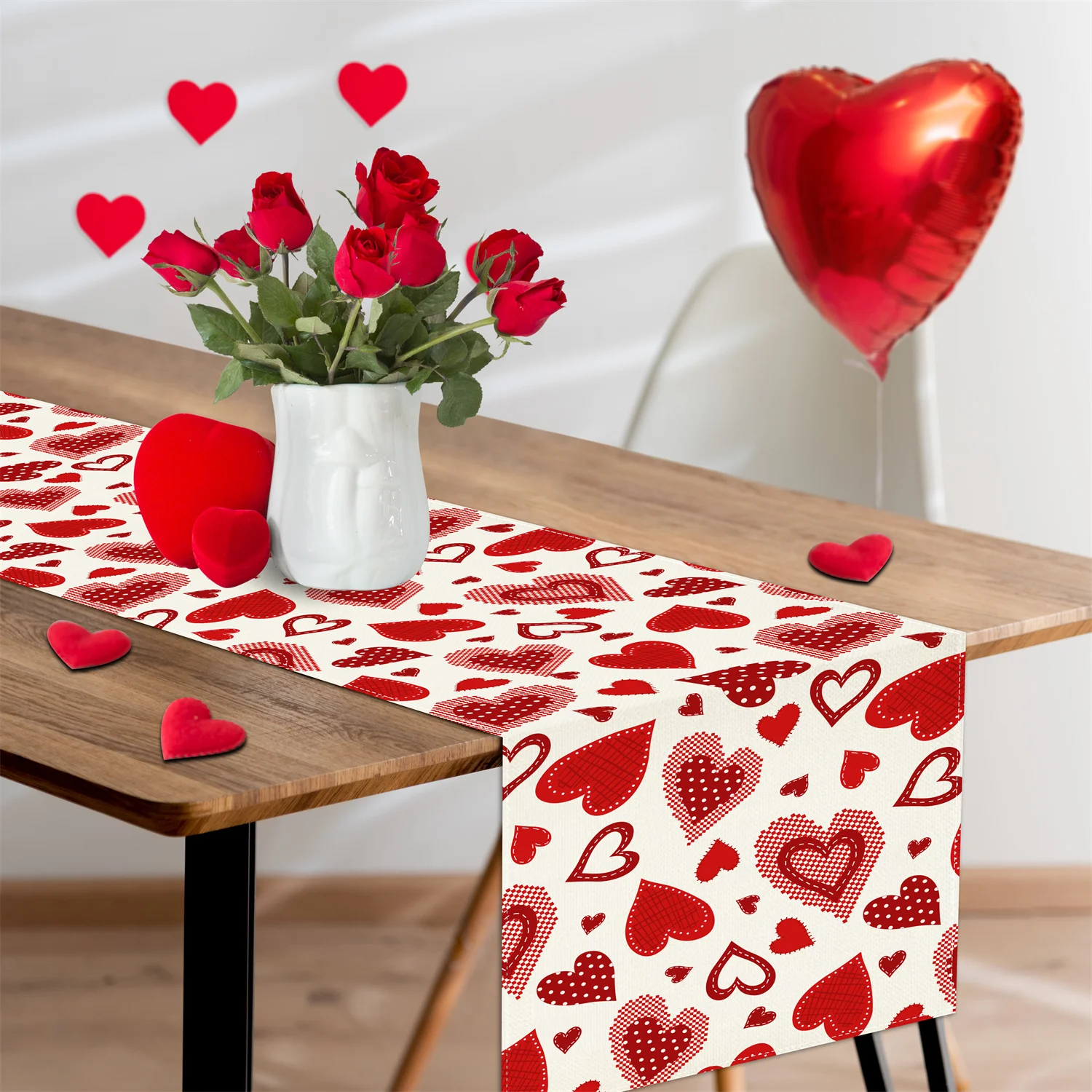 Retro 8-Bit Heart Pixel Grid Table Runner - for Wedding Anniversary Valentine's Day Decor