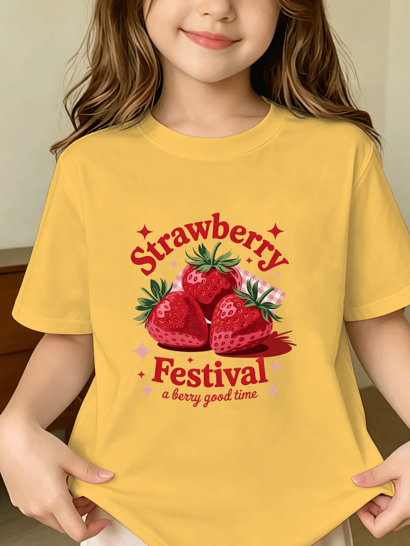 Strawberry Festival Kids Tee Fruit Letter Print Boys Girls Family Matching Cotton Summer Short Sleeve Basic Children Tshirt