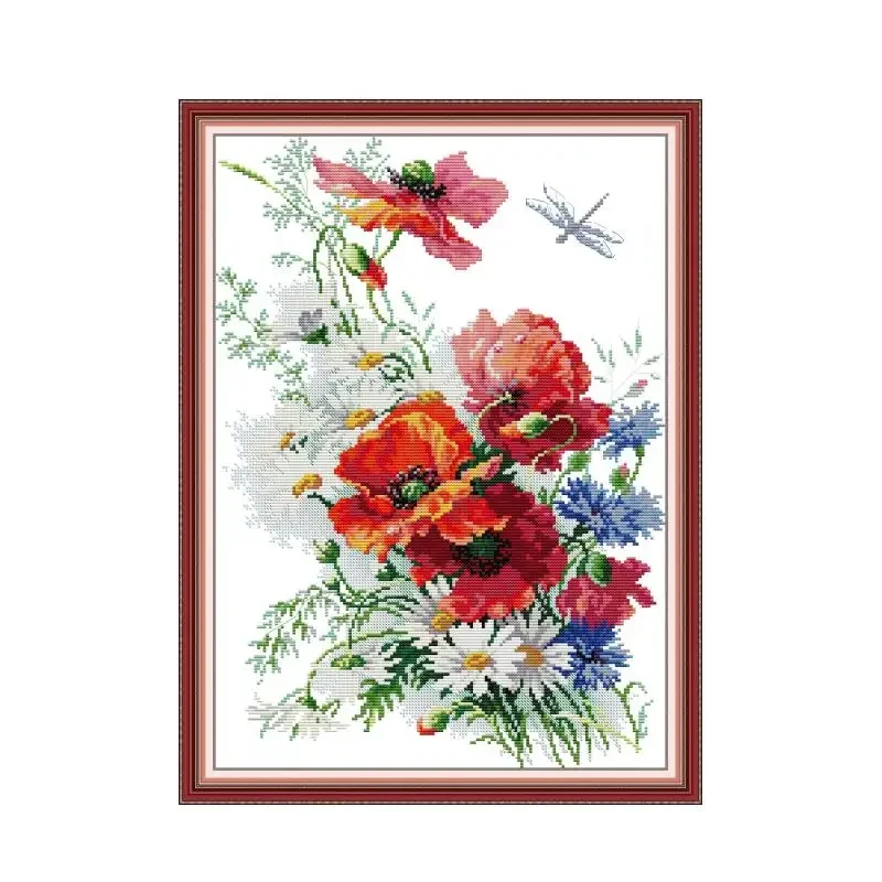 Daisies and Poppies cross stitch kit cartoon 14ct 11ct count print canvas stitches embroidery DIY handmade needlework