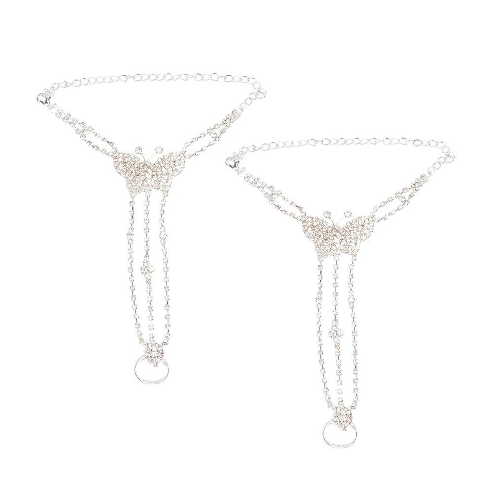 

2 Pcs Rhinestone Anklet Jewelry Beach Foot Chain Chains for Women Anklets Alloy Teen Girls Accessories Bride