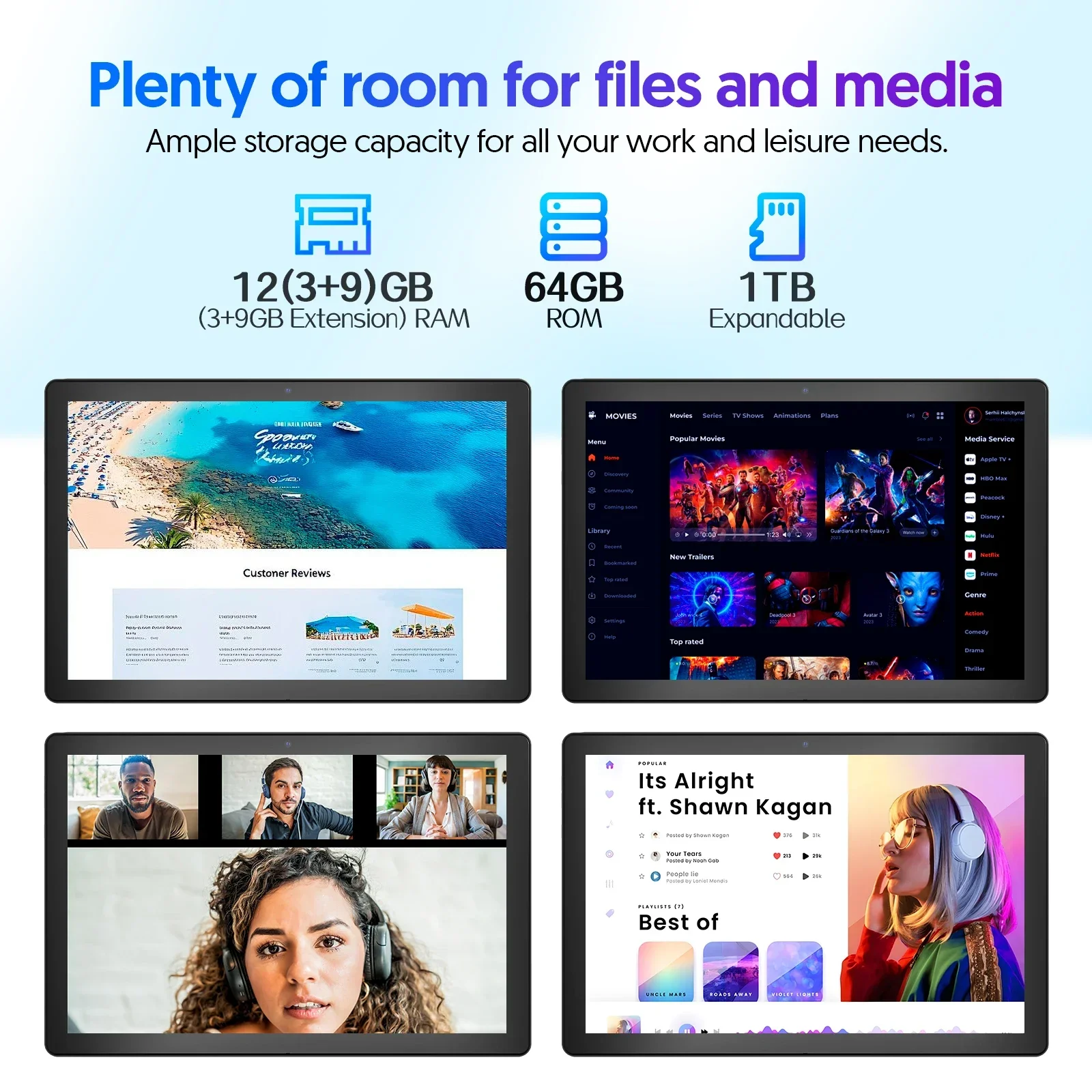 تابلت BAKEN Android 15، 10 بوصة، 12 (3+9) جيجابايت رام + 64 جيجابايت روم، رباعي النواة، بطارية 6000 مللي أمبير، تتضمن حافظة حماية مجانية
