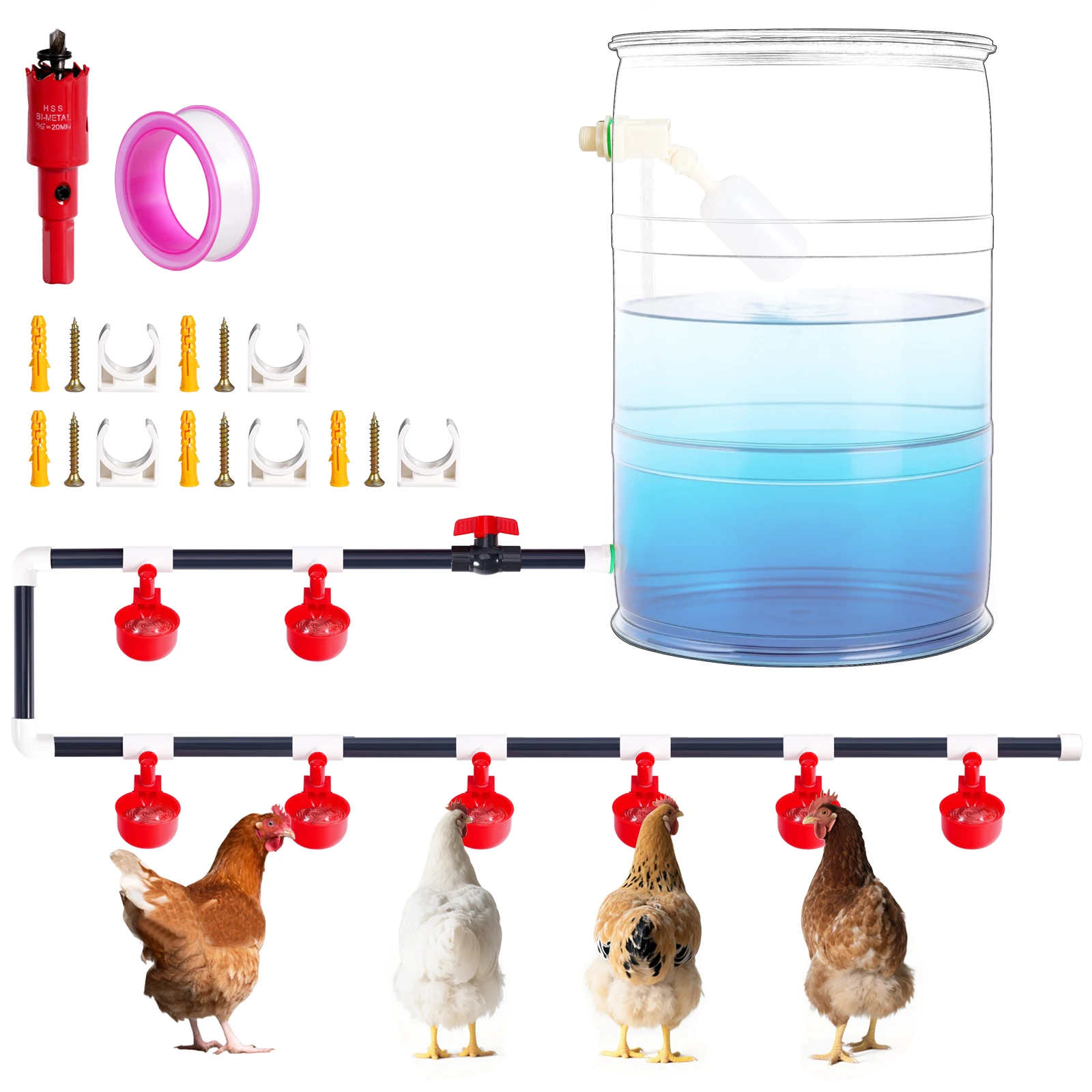 DIY Drinking Water Set Poultry Fully Automatic Drinking Bowl Chicken Duck Goose Quail Connect The Water Bucket Chicken Farm Tool