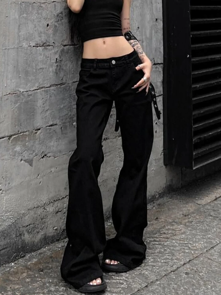 2025 Autumn Winter Women's Flared Denim Pants Y2k Low Rise Jeans