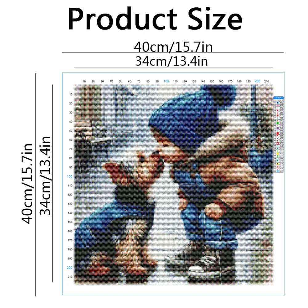 HUACAN Cross Stitching Sets Girl Dog Portrait Cross Stitch Animal Hobby Craft 11Ct Picture Printed Canvas Wall Decor - view 2