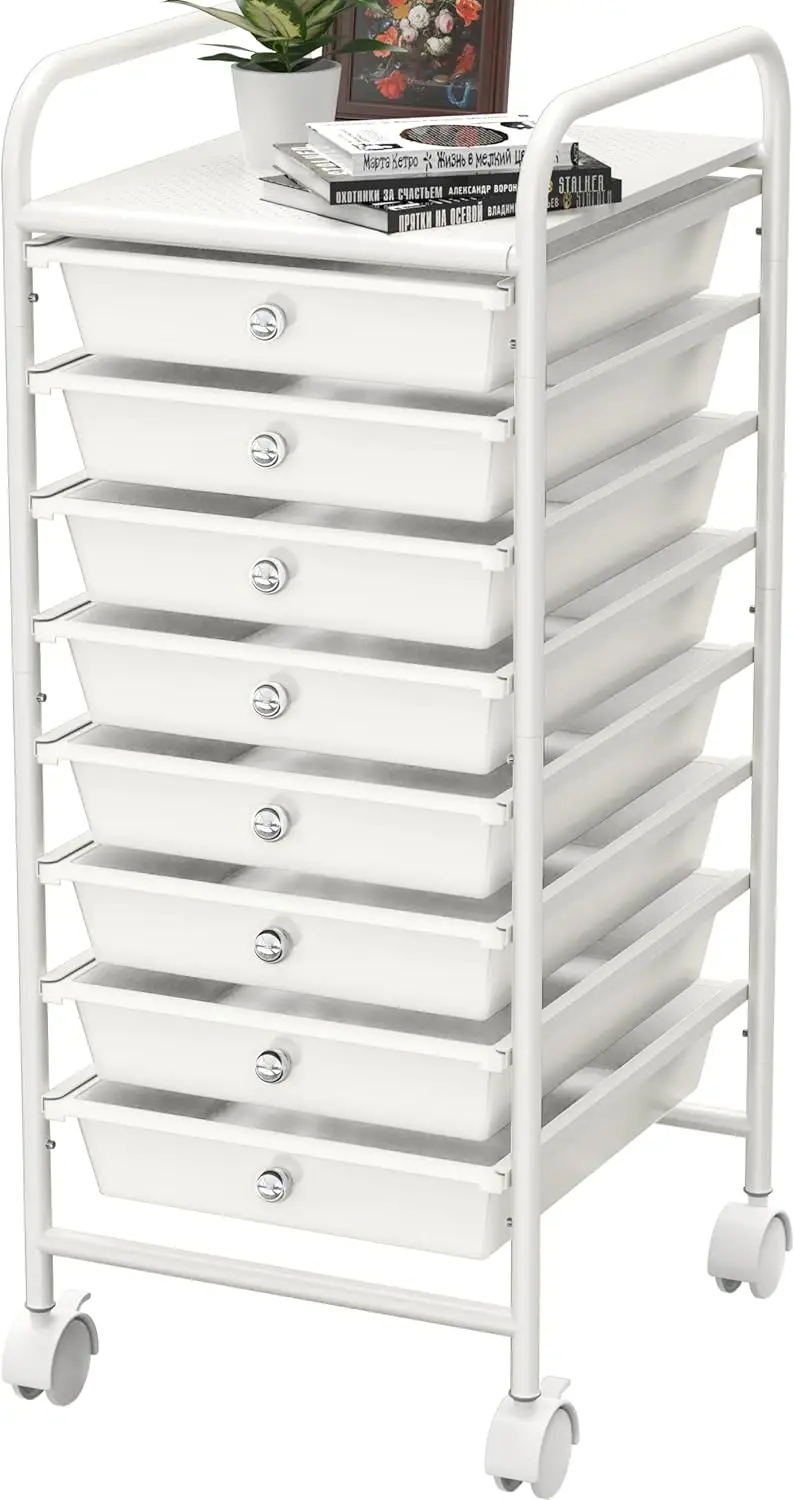 

Rolling Storage Cart with 8 Drawers for Art Craft Organizer, White Metal Utility Cart with Wheels