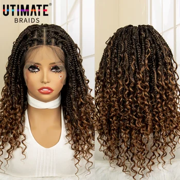 Syntetyczne kręcone plecione peruki Pełne koronkowe plecione peruki Koronkowe przednie warkocze Boho Brązowe damskie plecione peruki Bez węzłów Kwadratowa peruka